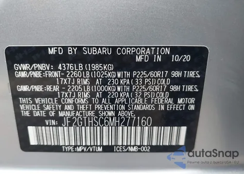 2021 Subaru Crosstrek Sport из США, поврежденный, VIN JF2GTHSC6MH277160